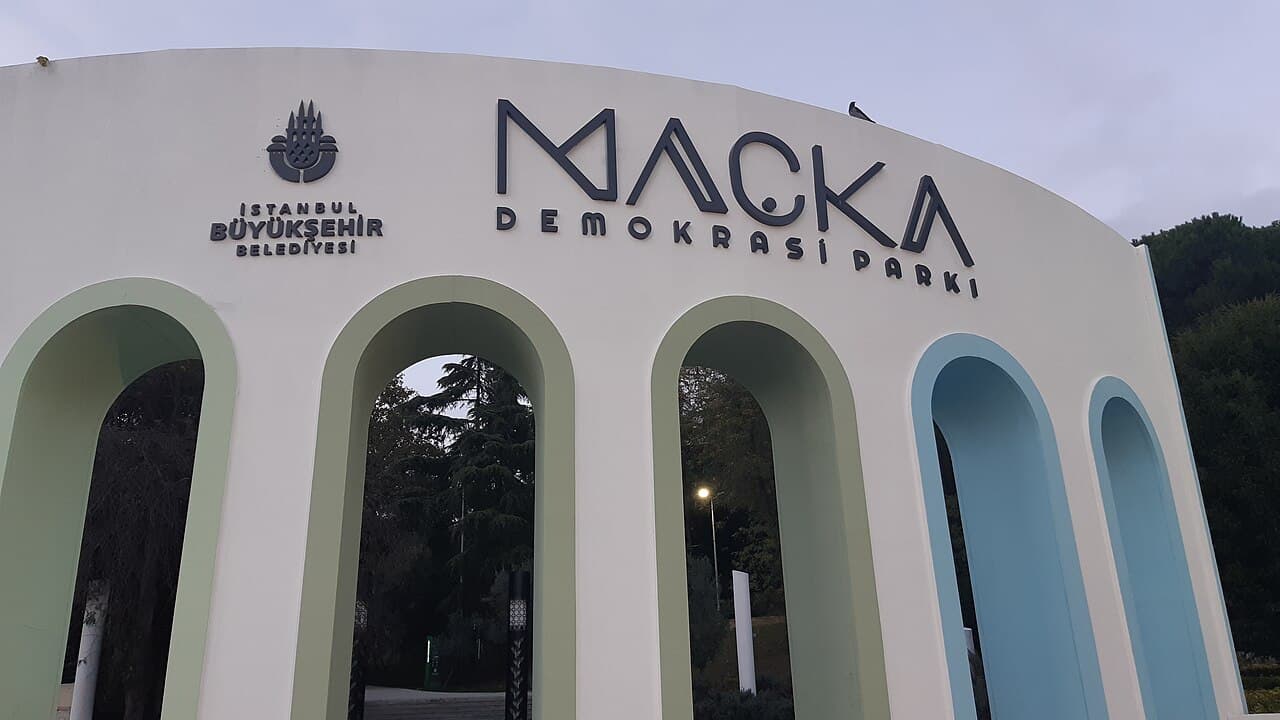 Arched entrance gate of Macka Democracy Park between Taksim and Nisantasi